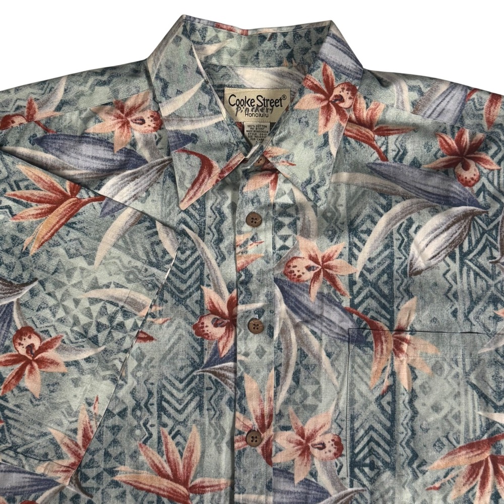 Vintage Cooke Street Honolulu Hawaiian Shirt Birds of Paradise Geometric Mens L